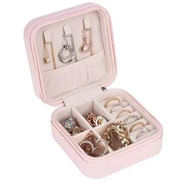 YONZONE Small Jewelry Box Organizer, Travel Jewelry Case Storage Mini Jewellery Organizer Holder for Rings Earrings Necklace PU Leather Jewelry Gift Boxes for Women Girls, Pink