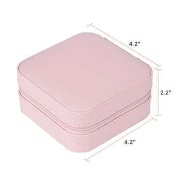 YONZONE Small Jewelry Box Organizer, Travel Jewelry Case Storage Mini Jewellery Organizer Holder for Rings Earrings Necklace PU Leather Jewelry Gift Boxes for Women Girls, Pink