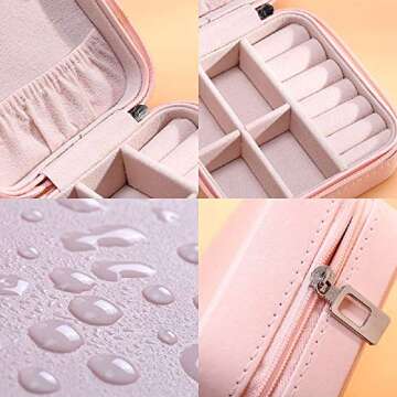 YONZONE Small Jewelry Box Organizer, Travel Jewelry Case Storage Mini Jewellery Organizer Holder for Rings Earrings Necklace PU Leather Jewelry Gift Boxes for Women Girls, Pink