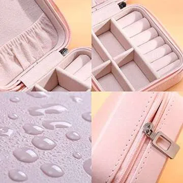 YONZONE Small Jewelry Box Organizer, Travel Jewelry Case Storage Mini Jewellery Organizer Holder for Rings Earrings Necklace PU Leather Jewelry Gift Boxes for Women Girls, Pink