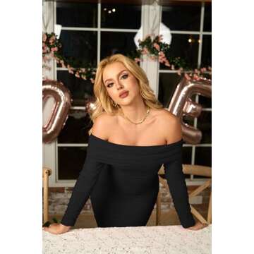 GOKATOSAU Women's Sexy Elegant Ruffle Long Sleeve Off Shoulder Ruched Party Mini Dress Black