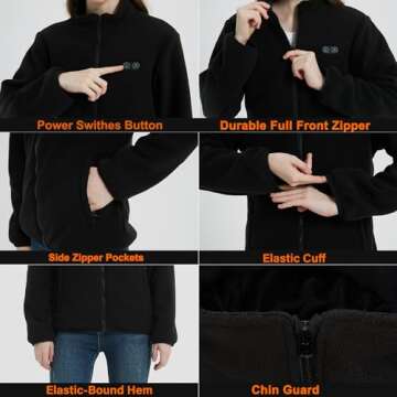 Heated Jackets for Women with Battery Pack Included, Womens Heated Jacket with Detachable Hood, Fleece Heated Coat Hoodie Clothing, Rechargeable Electric Heating Jacket for Hunting, Winter, Ski