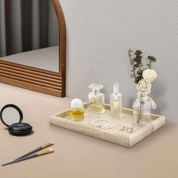 Zilukar Real Natural Travertine Tray for Bathroom, Vanity, Kitchen and Desktop, Rectangle Genuine Travertine Stone Tray for Jewelry, Cosmetics, Candles, Lotion, Perfume and Home Decor