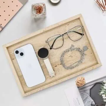 Zilukar Real Natural Travertine Tray for Bathroom, Vanity, Kitchen and Desktop, Rectangle Genuine Travertine Stone Tray for Jewelry, Cosmetics, Candles, Lotion, Perfume and Home Decor