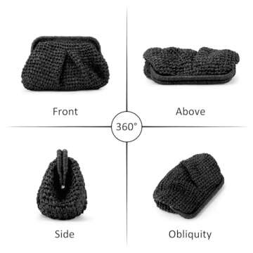 Emprier Straw Clutch Purse for Women Cloud Dumpling Pouch Straw Crossbody Shoulder Handbag Summer Be...