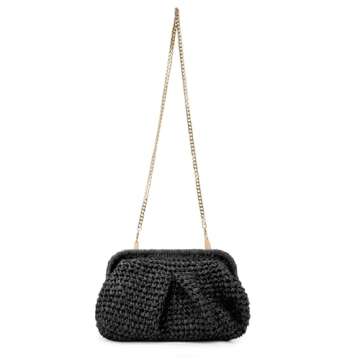 Emprier Straw Clutch Purse for Women Cloud Dumpling Pouch Straw Crossbody Shoulder Handbag Summer Beach Woven Bag