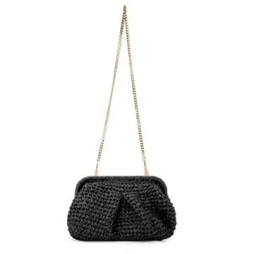 Emprier Straw Clutch Purse for Women Cloud Dumpling Pouch Straw Crossbody Shoulder Handbag Summer Beach Woven Bag