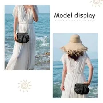 Emprier Straw Clutch Purse for Women Cloud Dumpling Pouch Straw Crossbody Shoulder Handbag Summer Beach Woven Bag