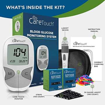 Care Touch Blood Glucose Meter Kit - Diabetes Testing Kit with Glucometer, Test Strips, Lancing Devi...