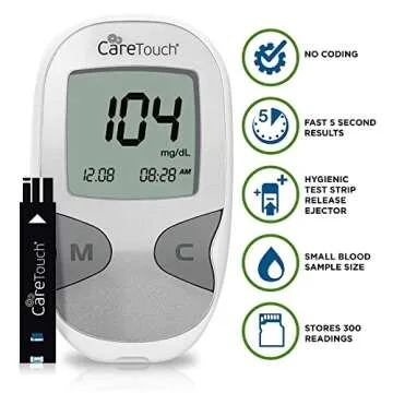 Care Touch Blood Glucose Meter Kit - Diabetes Testing Kit with Glucometer, Test Strips, Lancing Device, Lancets & Easy to Carry Travel Case - 5 Second Results - Auto ON/OFF Feature