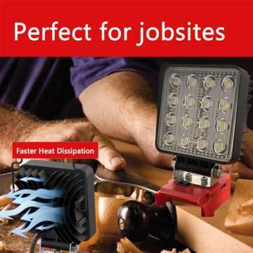 LED Work Light for Milwaukee m18 18v Series Battery 3W LED x 16=48W 4800LM Cordless Flashlight Battery Light with Low Voltage Protection for Camping Workshop Outdoor Emergencies