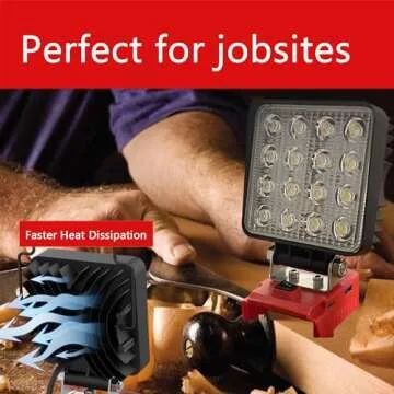 LED Work Light for Milwaukee m18 18v Series Battery 3W LED x 16=48W 4800LM Cordless Flashlight Battery Light with Low Voltage Protection for Camping Workshop Outdoor Emergencies