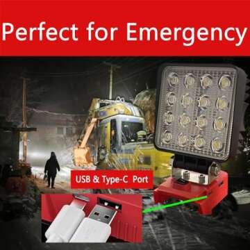 LED Work Light for Milwaukee m18 18v Series Battery 3W LED x 16=48W 4800LM Cordless Flashlight Battery Light with Low Voltage Protection for Camping Workshop Outdoor Emergencies