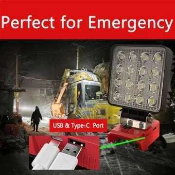 LED Work Light for Milwaukee m18 18v Series Battery 3W LED x 16=48W 4800LM Cordless Flashlight Battery Light with Low Voltage Protection for Camping Workshop Outdoor Emergencies