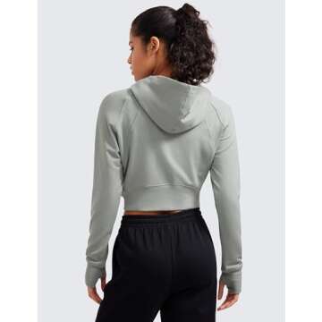 CRZ YOGA Womens Fleece Zip Up Cropped Hoodie Workout Jacket Athletic Casual Long Sleeve Sweatshirts ...