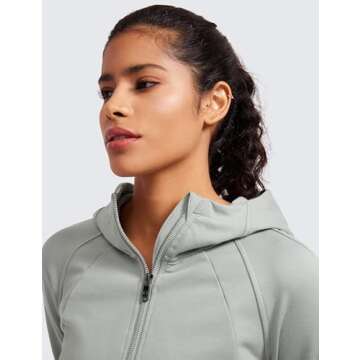 CRZ YOGA Womens Fleece Zip Up Cropped Hoodie Workout Jacket Athletic Casual Long Sleeve Sweatshirts with Thumb Holes Sterling Small