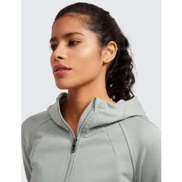 CRZ YOGA Womens Fleece Zip Up Cropped Hoodie Workout Jacket Athletic Casual Long Sleeve Sweatshirts with Thumb Holes Sterling Small