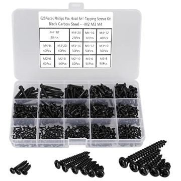 HanTof 625pcs M2 M3 M4 Phillips Pan Head Self-Tapping Wood Screws,14 Sizes Cross Recessed Round Head...