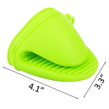 2 Pairs Mini Oven Gloves Silicone Heat Resistant Cooking Pinch Mitts Potholder for Kitchen Cooking & Baking (Green and Rose Red)