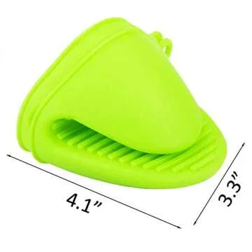 2 Pairs Mini Oven Gloves Silicone Heat Resistant Cooking Pinch Mitts Potholder for Kitchen Cooking & Baking (Green and Rose Red)