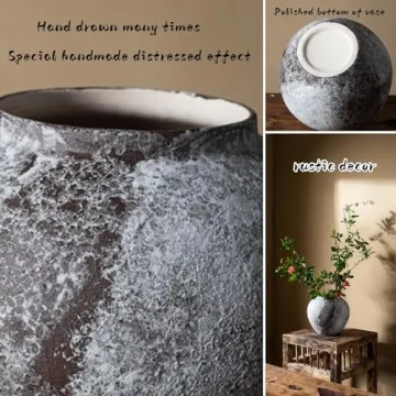 Rustic Distressed Large Ceramic Vase for Home Decor