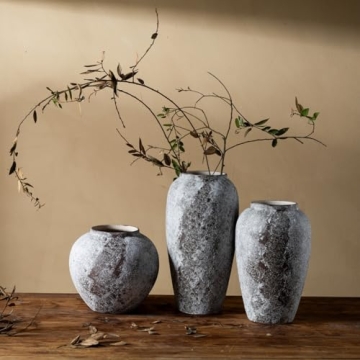 Rustic Distressed Large Ceramic Vase for Home Decor