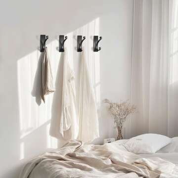 jockcaras Adhesive Wall Hook for Towel/Coat - Extra Sticky 10LB Stainless, Stick on Hanger for Bath or Shower, Matt Black 4-Pack