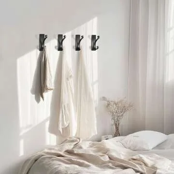 jockcaras Adhesive Wall Hook for Towel/Coat - Extra Sticky 10LB Stainless, Stick on Hanger for Bath or Shower, Matt Black 4-Pack