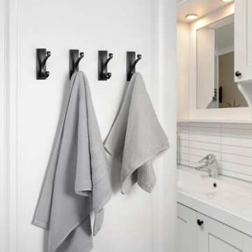 jockcaras Adhesive Wall Hook for Towel/Coat - Extra Sticky 10LB Stainless, Stick on Hanger for Bath or Shower, Matt Black 4-Pack