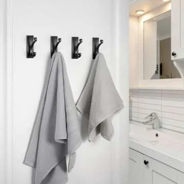 jockcaras Adhesive Wall Hook for Towel/Coat - Extra Sticky 10LB Stainless, Stick on Hanger for Bath or Shower, Matt Black 4-Pack