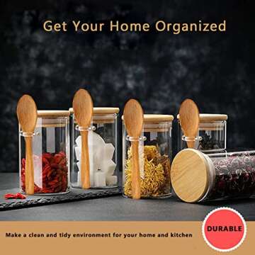NEPIVEL 2 Pack Glass Jars with Bamboo Lids, 18.5Oz Glass Containers with Airtight Bamboo Lid and Spoons,100% Sealed Glass Spice Jars for Candy Coffee Beans Sugar Nuts Cookies, 540ml