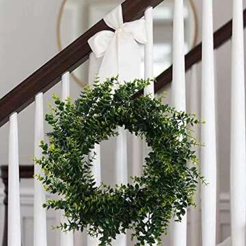 GTIDEA 18 Inch Artificial Eucalyptus Wreath Front Door Wreath Full Green Leaf Wreath for Home Wall Spring Summer Farmhouse Garden Décor
