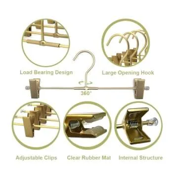 Koobay Shorts Hangers 20 Pack Jeans Hangers for Closet 11.8" Gold Aluminium Hangers with 2 Adjustable Clips Pants Hanger Shirt Slim Hangers for Men Women Metal Hangers