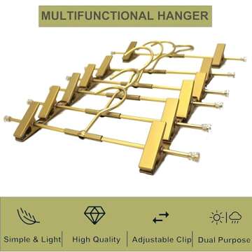 Koobay Shorts Hangers 20 Pack Jeans Hangers for Closet 11.8" Gold Aluminium Hangers with 2 Adjustable Clips Pants Hanger Shirt Slim Hangers for Men Women Metal Hangers
