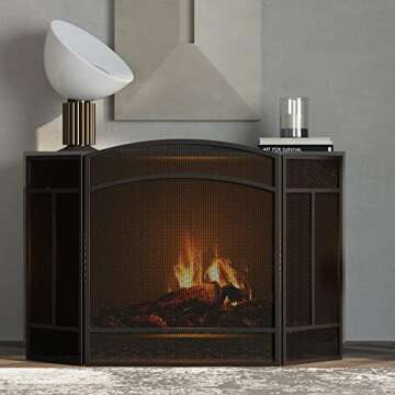 Fire Beauty 3 Panel Wrought Iron Fireplace Screen - 48"(L) x 29"(H) Spark Guard Cover - Black