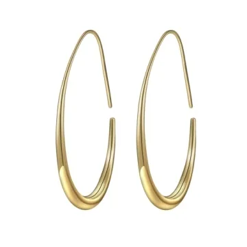 Lightweight Teardrop Hoop Earrings for Women - 14k Gold/White Gold Plated Large Oval Pull Through Ho...