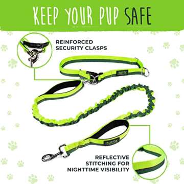 Mighty Paw Hands Free Dog Leash | Bungee Waist Leash for Dog Walking. Pet Running Hands Free Tether for Large, Medium & Small Breeds. Pet Waist Belt (36" - 48") Up to 150 lbs - Green