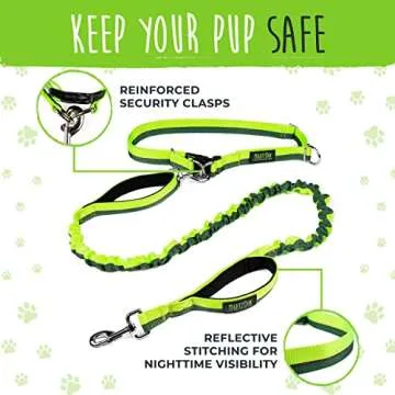 Mighty Paw Hands Free Dog Leash | Bungee Waist Leash for Dog Walking. Pet Running Hands Free Tether for Large, Medium & Small Breeds. Pet Waist Belt (36" - 48") Up to 150 lbs - Green