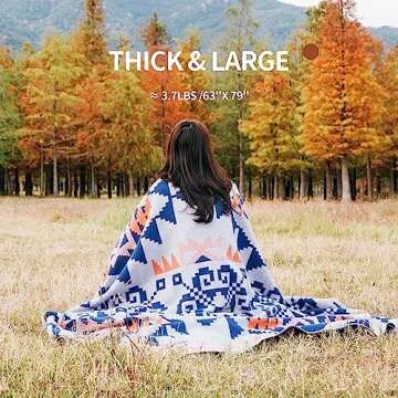 ACUSHLA Merino Wool Camp Blanket - Warm Thick Washable Large Outdoor Camping Sleeping Throw Blanket All Weather, Aztec Grey 79X63