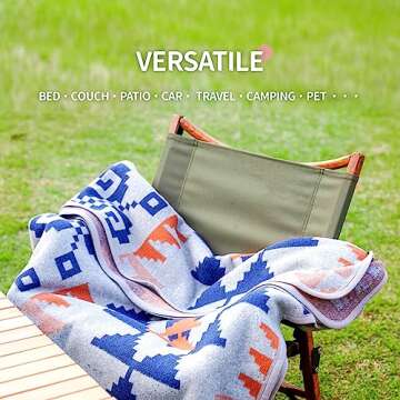 ACUSHLA Merino Wool Camp Blanket - Warm Thick Washable Large Outdoor Camping Sleeping Throw Blanket All Weather, Aztec Grey 79X63