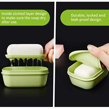 Quatish 2 Pack Travel Soap Container, Portable Soap Holder with Lid, Travel Bar Soap Holder, Soap Case for Camping Gym Travel, Soap Box for Bathroom,Green