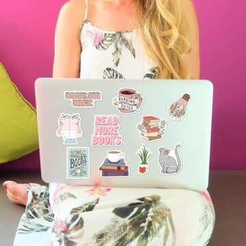 50pcs Book Stickers for Kindle, Bookish Reading Stickers for Laptop, Booktok Stickers Book Lover Clear Case Stickers Gifts Accessories for Teens Adults