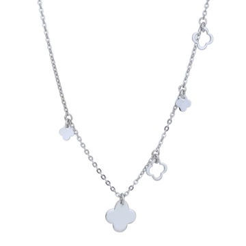 Stunning Vanbelle Clover Multi Charm Pendant Necklace - Sterling Silver & Rhodium Plated, Adjustable...