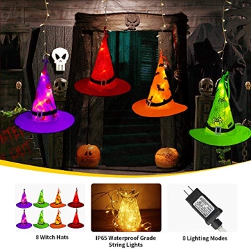 Tcamp Lighted Witch Hats with 44ft LED String Lights - Halloween Decor