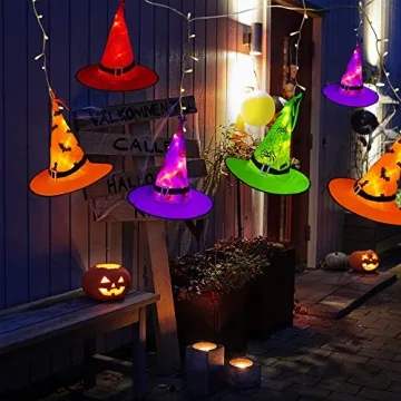 Tcamp Lighted Witch Hats with 44ft LED String Lights - Halloween Decor
