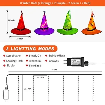Tcamp Lighted Witch Hats with 44ft LED String Lights - Halloween Decor