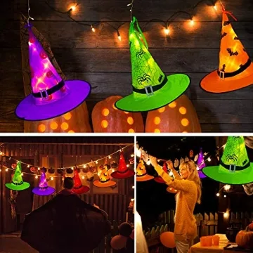 Tcamp Lighted Witch Hats with 44ft LED String Lights - Halloween Decor