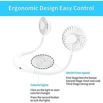 Portable Neck Fan with LED - Ultimate Hands-Free Cooling Solution