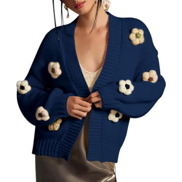 Cakulo Womens 2024 Cardigan Sweaters Fall Oversized Chunky 3D Flower Open Front Knit Cardigans Trend...