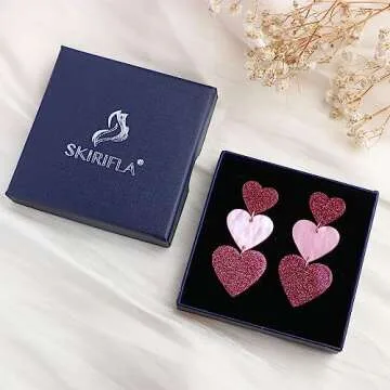 Pink Heart Earrings for Women Dangle, Valentine's Day Earrings, Galentines Gifts Earrings, Pink Outfits Accessories for Women, Red Love Heart Earrings,Hot Pink Earrings Pink Statement Earrings